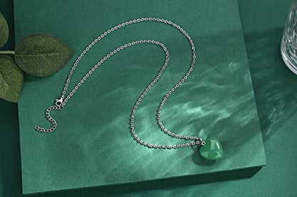 QINJIEJIE Green Aventurine Heart Necklaces Healing Crystals Love Gifts | Love Real Crystal Reiki Energy for Women Mothers Day Gift Green Aventurine Necklaces Jewelry Heart Gifts for Christmas - color: Green Aventurine