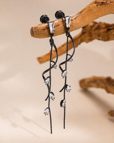 Dangle Earrings for Women - 14K Gold/White Gold/Rose Gold Plated Butterfly Heart Star Hoop Chain Long Tassel Cubic Zirconia CZ Dangle Earrings - color: Black CZ Twist