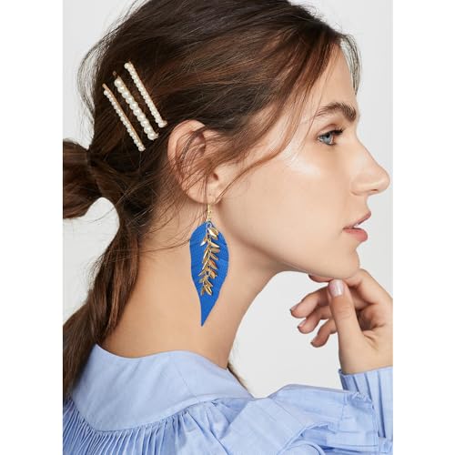 KINIVA Leather Dangle Earrings for Women Trendy, Lightweight Leaf Circle Lightning Earrings Drop, Jewelry Gifts for Women - color: 243 Blue