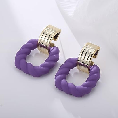 RUOFFETA Rectangle Earrings for Women, Acrylic Square Earrings Twisted Geometric Statement Jewelry - color: Purple Gold