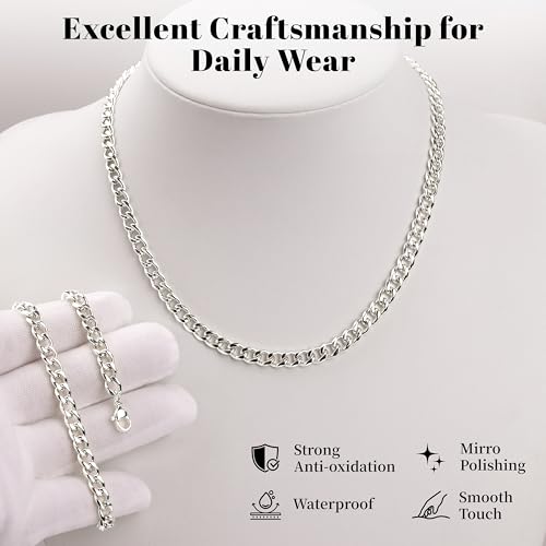 WomenGifts Cuban Link Chain Necklace for Women, Waterproof 14k Gold Silver Plated Chain Choker, Non Tarnish Stainless Steel Jewelry, 3.5/5/6/8/11mm,14/16/18 Inch Thin&Chunky&Thick - color: Silver, style: 6MM-14"