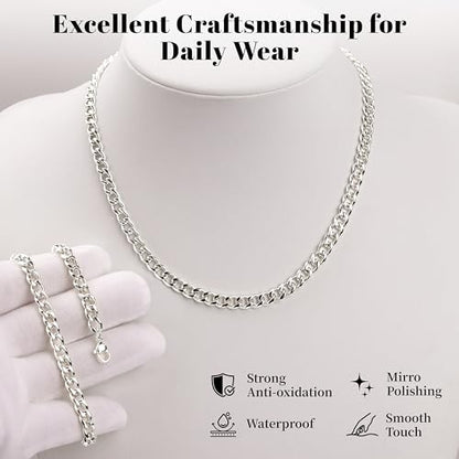 WomenGifts Cuban Link Chain Necklace for Women, Waterproof 14k Gold Silver Plated Chain Choker, Non Tarnish Stainless Steel Jewelry, 3.5/5/6/8/11mm,14/16/18 Inch Thin&Chunky&Thick - color: Silver, style: 6MM-14"