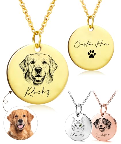 Personalized Locket Necklace for Women with Engraved Text & Picture | Custom Birthday Flower Locket Necklace Mothers Day Gift for Mom Mother Wife - color: Pet