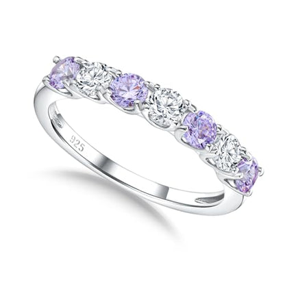 3.5mm Stackable Rings S925 Sterling Silver Created Birthstone & Cubic Zirconia Ring for Women Wedding Bands Anniversary Birthday Jewelry Size 6 to 10(with Box) - color: 06-Created Alexandrite & CZ-Jun