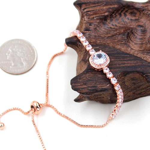 Sparkling CZ Tennis Bracelets for Women, Birthstone Slider Bolo Bracelets Trendy Birthday Valentine's Day Jewelry for Women Lady - color: White