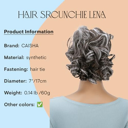 CAISHA Jumbo Hairpiece Scrunchy Updo Voluminous Curly Messy Bun Chocolate Brown With Gray Highlights G29L - color: chocolate brown with gray highlights #4HGRAY G29L