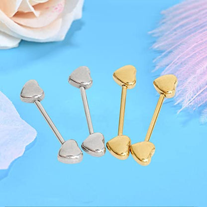 14G Minimalist Heart Nipple Rings Stainless Steel Love Hearts Nipplerings Straight Tongue Rings Barbell Bar Piercing Body Jewelry for Women - color: Silver