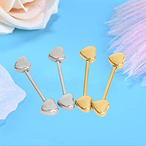 14G Minimalist Heart Nipple Rings Stainless Steel Love Hearts Nipplerings Straight Tongue Rings Barbell Bar Piercing Body Jewelry for Women - color: Gold