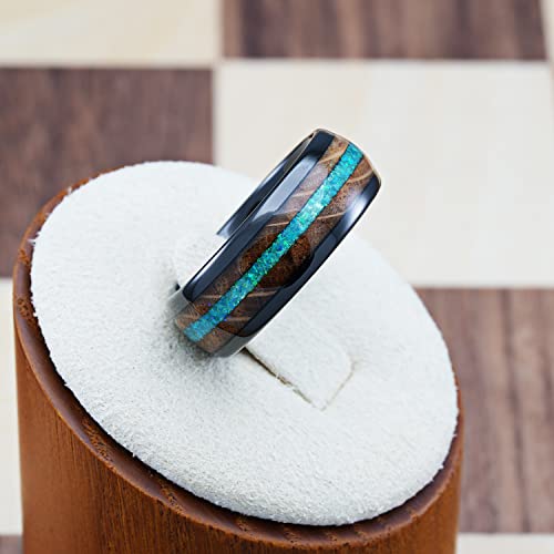 100S JEWELRY Black Tungsten Rings For Men Whiskey Barrel & Green Opal Wedding Promise Engagement Band Size 6-16 - color: Black