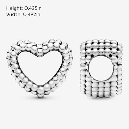 PANDORA Beaded Open Heart Charm - Romantic Heart Jewelry Gift with Gift Box - Textured Beaded Silhouette - Compatible with PANDORA Moments Bracelets - Sterling Silver
