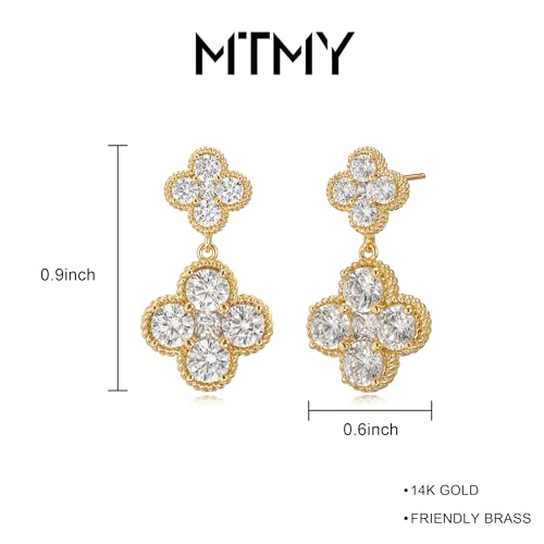 MTMY Dangle Earrings for Women 14K Gold Plated Four Leaf Clover Dangling Drop Birthstone Stud Earrings Trendy Flower Birthstone Jewelry Birthday Gifts - style: Apr.-Clear Crystal