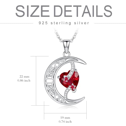 TOUPOP Moon and Star Birthstone Necklace for Women 925 Sterling Silver Celtic Moon Jewelry Birthday Mothers Day Gifts for Mom Wife Her - color: 01-January-Garnet