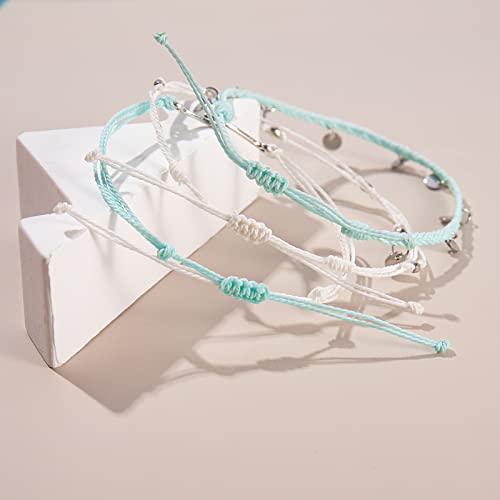 Waterproof String Anklets Cute Beaded Ankle Bracelets Beach Wave Anklet Stainless Steel Coin Boho Ankle Jewelry for Women - color: White