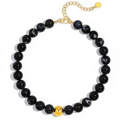 Multicolor Chunky Beaded Necklace, Statement Colorful Round Ball Beads Choker Necklace with Gold-Tone Adjustable Chain, Fashion Bold Neck Jewelry for Women - color: 16mm-Black