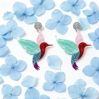 Cute Acrylic Tropical Fish Earrings Creative Parrot Hornbill Drop Dangle Earrings Stylish Animal Statement Earrings Daily Wear Jewelry for Women - color: Humming bird
