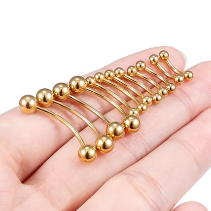 Eyebrow Piercing Jewelry Surgical Steel Vertical Labret Lip Jewelry Curved Barbell Tiny Eyebrow Rings Ear Rook Navel Small Belly Button Ring for Women Men 16g 6mm/8mm/10mm/12mm/14mm/16mm - color: goldtone,ball