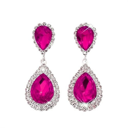 Pink Teardrop Crystal Rhinestone Dangle Earrings for Women | Teardrop crystal design,pink rhinestone dangle,sparkling finish,for bridal wedding formal pageant,elegant women jewelry