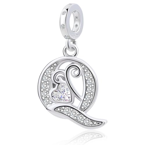 925 Sterling Silver Letter Charms for Pandora Bracelets Silver Letter A Alphabet Charm Initial Dangle Charms Beads Jewelry Gift for Women - style: Dangle Letter Charm Q