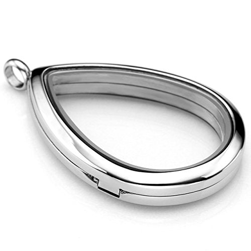 Jovivi Teardrop/Heart Floating Charm Memory Locket Necklace - 316 Surgical Stainless Steel Buckle Closure - color: SILVER