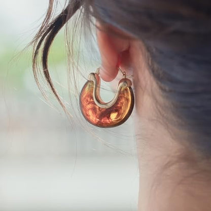 Chunky Gold Resin Hoop Earrings Leverback Statement Huggie Hoops Dangle Drop Dressy Earring Prom Festival Vacation Jewelry for Women - color: Amber, size: Drop