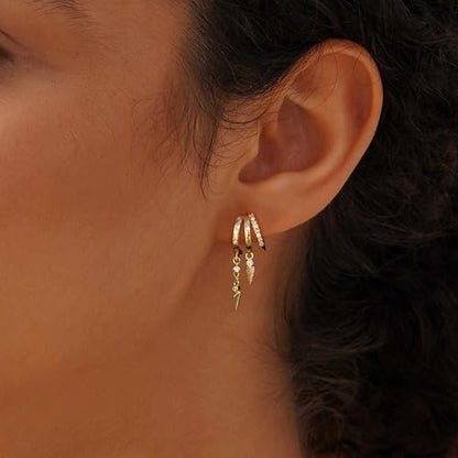 Dangle Earrings for Women,14k Gold Plated Triple Huggie Stud Earrings Cute Statement Chain Earring Dainty Drop Earrings for Women Trendy Gold Plated Jewelry - color: dangle2-Gold