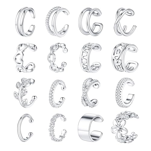 Jewdreamer 16Pcs Ear Cuffs for Women Non Piercing | 14K Golded Silver Ear Cuffs Earrings Non Pierced Clips On Cartilage Earring Fake Earrings Lightweight - style: 16PCS Silver