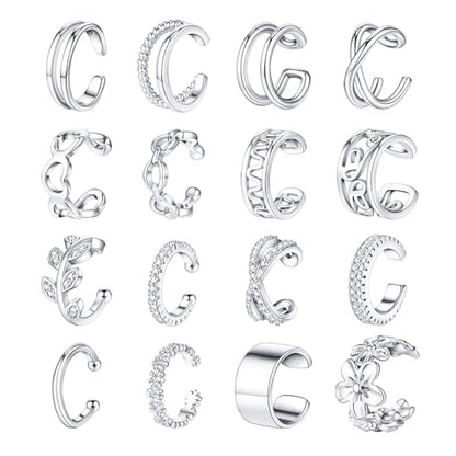 Jewdreamer 16Pcs Ear Cuffs for Women Non Piercing | 14K Golded Silver Ear Cuffs Earrings Non Pierced Clips On Cartilage Earring Fake Earrings Lightweight - style: 16PCS Silver