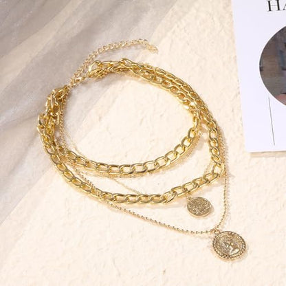 GIGB PBDK Chunky Layered Coin Pendant Necklaces for Women Gold Cuban Link Chain Statement Necklaces Punk Halloween Bachelor Party Holiday Vacation Accessory - color: Gold