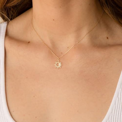 Dainty Gold Necklace: 14k Gold Plated Dianty Boots Bow Sun Moon Horse Evil Eye Conch Seahorse Necklace for Women 16.5"+2" - color: Sun Moon Pendant