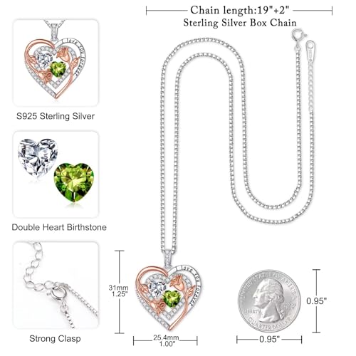Iefil Heart Birthstone Necklace for Women - Double Birthstone Jewelry | 925 Sterling Silver, Gift Box Packaging, Anniversary Birthday Gifts for Women Wife Mom - color: 04-08-Apr-Aug Birthstone