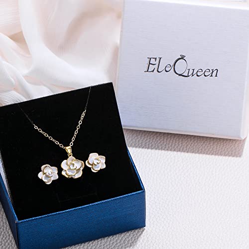 EleQueen Rose Flower Necklace Earrings Bracelet Set for Women - color: 06_White