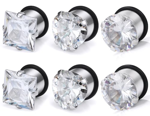 Jenxnjsjo 14g to 7/8in Ear Gauges Plugs Tunnels Taper Earrings Stretching Expander Kit Set for Women Men - color: 061: Cubic Zirconia, Clear, 3Pairs, size: 00g (10mm)