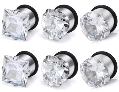 Jenxnjsjo 14g to 7/8in Ear Gauges Plugs Tunnels Taper Earrings Stretching Expander Kit Set for Women Men - color: 061: Cubic Zirconia, Clear, 3Pairs, size: 00g (10mm)