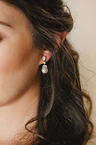SWEETV Cubic Zirconia Pearl Drop Wedding Earrings for Brides, Ivory Bridal Pearl Earrings for Bridesmaid Jewelry Gift - color: 01.Style 1