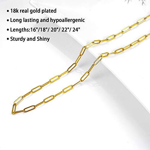 Stainless Steel Dainty Paperclip Link Chain Necklace for Women with Extension - Silver and Gold Color - color: Gold Color-18"