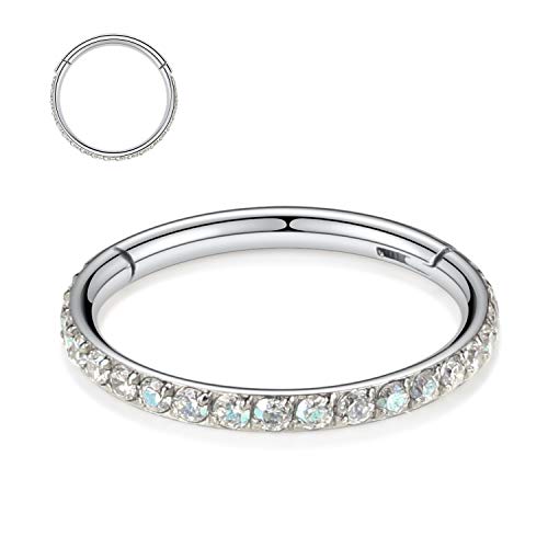 FUNLMO 20G 18G 16G 12G Nose Ring Hoop Conch Rook Daith Helix Tragus Piercing Jewelry 316L Surgical Steel Cartilage Earring Conch Hoop Earring Septum Jewelry Belly Lip Ring 5mm to 14mm - color: Silver-Clear ab CZ, 1pc