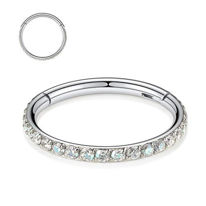 FUNLMO 20G 18G 16G 12G Nose Ring Hoop Conch Rook Daith Helix Tragus Piercing Jewelry 316L Surgical Steel Cartilage Earring Conch Hoop Earring Septum Jewelry Belly Lip Ring 5mm to 14mm - color: Silver-Clear ab CZ, 1pc