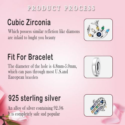 LNQOBU 925 Sterling Silver Charms for Bracelets Necklaces,5A Cubic Zirconias Evil Eye Dangle Beads Charms Jewelry Gift for Women (With one Spacer Beads Charms) - style: B-Evil eye Charm