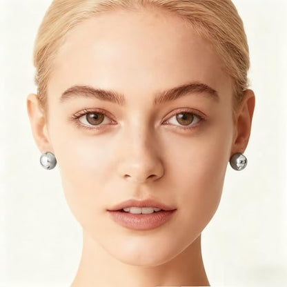 FAN&LOUIS Gold Ball Clip On Earrings, 24K Gold Plated Chunky Half Ball Earrings for Women Non-Pierced Ears Trendy Lightweight Hypoallergenic Clip-On Earrings - style: Silver