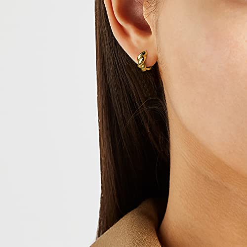 Small Huggie Hoop Earrings For Women, Real Gold Plated Croissant Square Round Earrings Lightweight Everyday Jewelry Hypoallergenic for Sensitive Ears - color: Gold Bold Twist