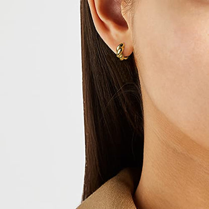 Small Huggie Hoop Earrings For Women, Real Gold Plated Croissant Square Round Earrings Lightweight Everyday Jewelry Hypoallergenic for Sensitive Ears - color: Gold Bold Twist