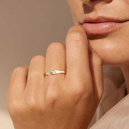 Initial Rings for Women Men - Dainty 14K Gold Plated Signet Rings, Open Adjustable Letter & Heart Ring Jewelry, Christmas Stocking Stuffers Birthday Gifts for Women - style: R