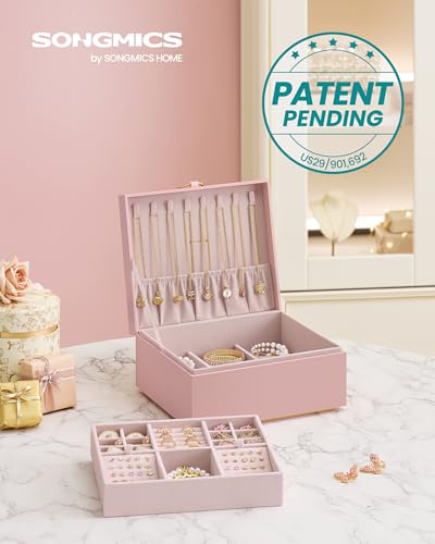 SONGMICS 2-Layer Jewelry Box, Jewelry Organizer with Handle, Removable Jewelry Tray, Jewelry Storage, Floating Effect, 8.1 x 9.4 x 4.3 Inches, Gift Idea, Jelly Pink UJBC165R01 - color: Jelly Pink