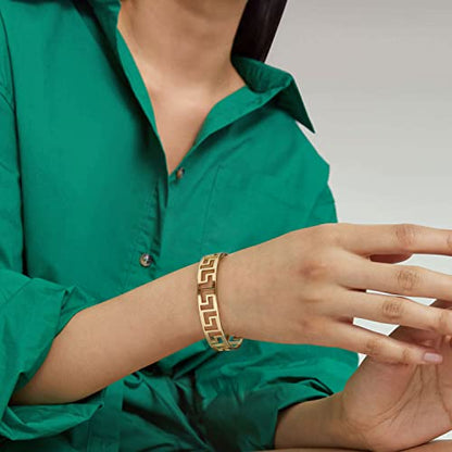 PERNNLA PEARL Dainty Gold Bar Bracelet for Women Simple Delicate Thin Cuff Bangle Hook Bracelet 18K Gold Plated Handmade Minimalist Jewelry - color: 10.Hollow Out