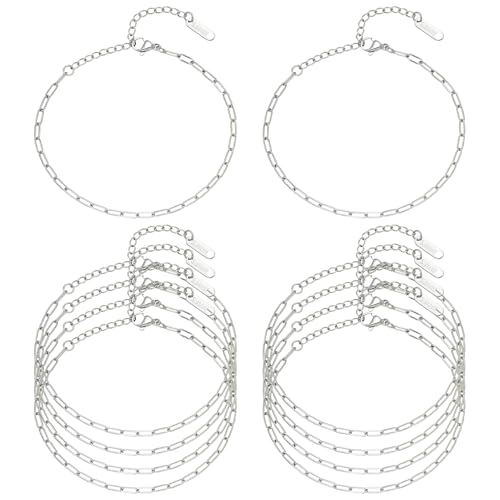 Swyabi 10 PCS Silver Paperclip Bracelet Chains Bulk for Jewelry Making | 18K Stainless Steel, with Extender, No Fade, No Rust, Adjustable, for Men Women DIY, 6.5 Inch - color: 2.5x6.5mm Silver