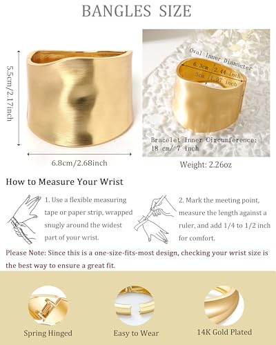 Bangle Bracelets for Women | 14K Gold Plated Trendy Wide Bracelets | Hinged Arm Cuff Bangles Chunky Bracelet for Women - color: Style A-Matte Silver Plated Bangles