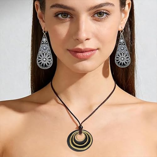 Western Jewelry Sets for Women Boho Jewelry, Layer Bohemian Necklace Earrings Bracelet, Cowgirl Accessory Rodeo Summer Beach - color: Black