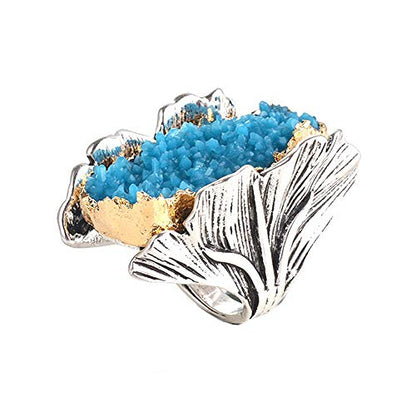 Retro Cocktail Statement Ring Antique Gold and Silver Tone Resin Stone Crystal Stacking Rings Cluster Statement Ring for Men Women - color: Blue crystal ring, size: 8