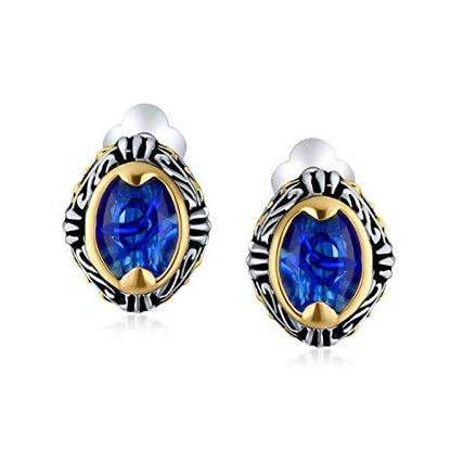 Bali Button Style Two Tone Red Blue Brown Crystal Oval Clip-On Earrings - color: Blue