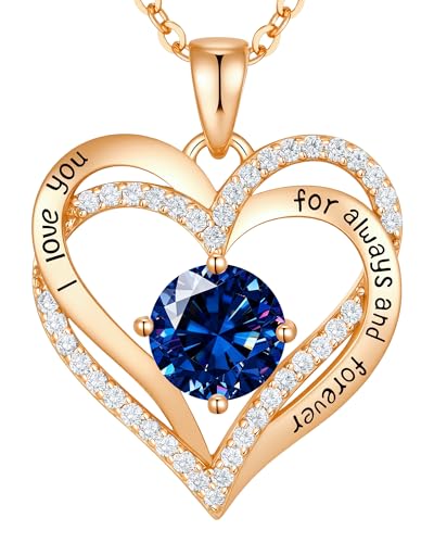 CDE S925 Silver Engraved Forever Love Heart Birthstone Necklaces for Women | 5A CZ,Hypoallergenic,Nickel-Free & Lead-Free Pendant,Anniversary Christmas Wedding Birthday Gift for Wife Girlfriend - color: 09-Sept, style: Rose Gold Plated